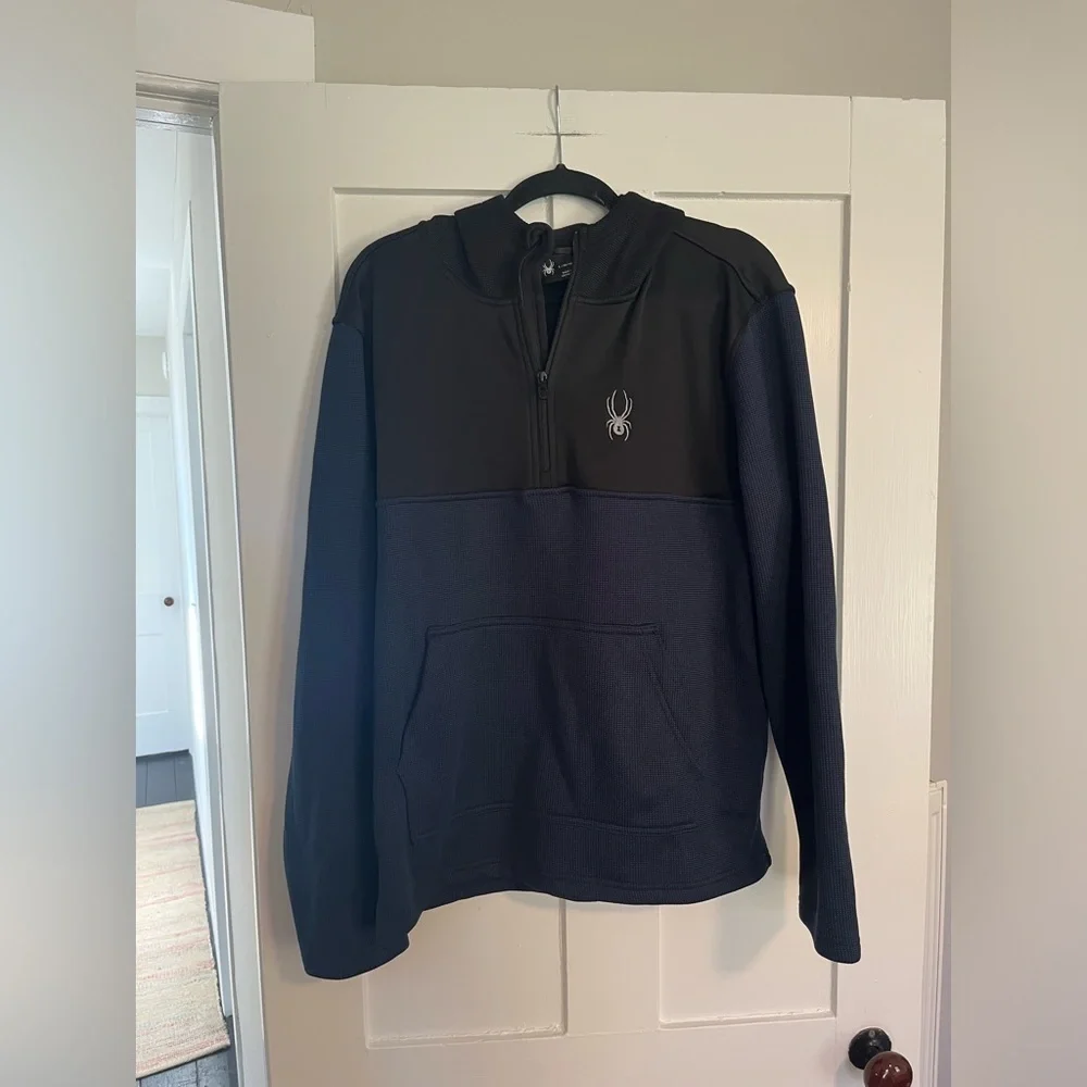 Spyder 1/4 Zip Hooded Sweater Jacket Size Large Blue and Black